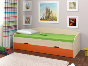 Кровать Соня 2 дуб молочный-оранжевый