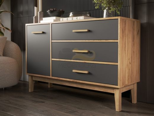 Комод 1 дверь 3 ящика (1200) Кельн Графит, Дуб Крафт